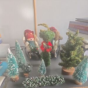 Festive Miniature Christmas Tree Set with Snowman Decor